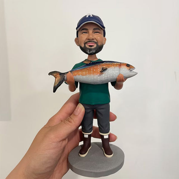 Personalised fishing bobblehead,custom angler bobblehead,  angler 3D sculpture, gifts for angler,birthday gifts, funny anniversary gifts.