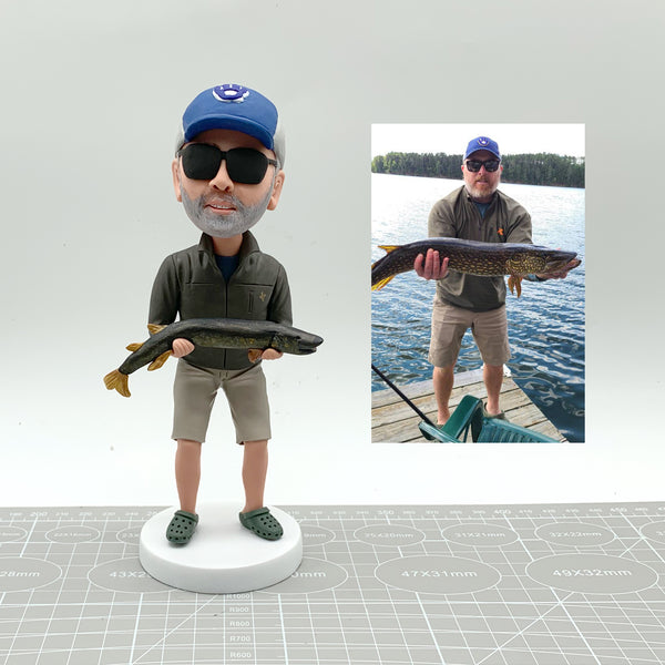 Custom angler bobblehead, personalised fishing bobblehead, angler 3D sculpture, gifts for angler, funny anniversary gifts,birthday gifts.