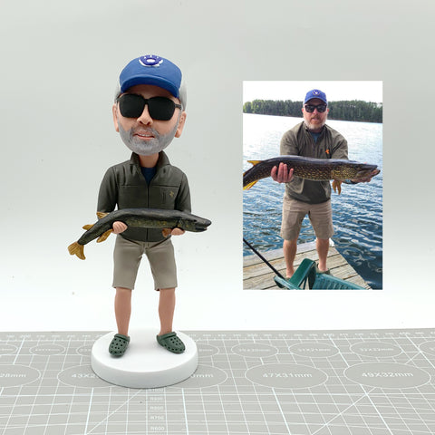 Custom angler bobblehead,personalised fishing bobblehead, gifts for angler, angler 3D sculpture, birthday gifts, funny anniversary gifts.