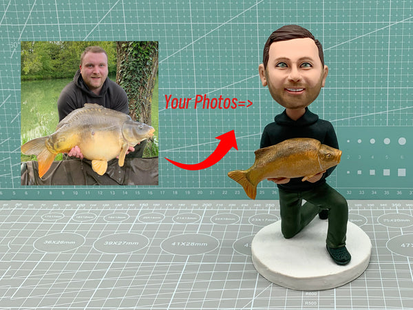 Custom angler bobblehead,personalised fishing bobblehead, gifts for angler, angler 3D sculpture, birthday gifts, funny anniversary gifts.